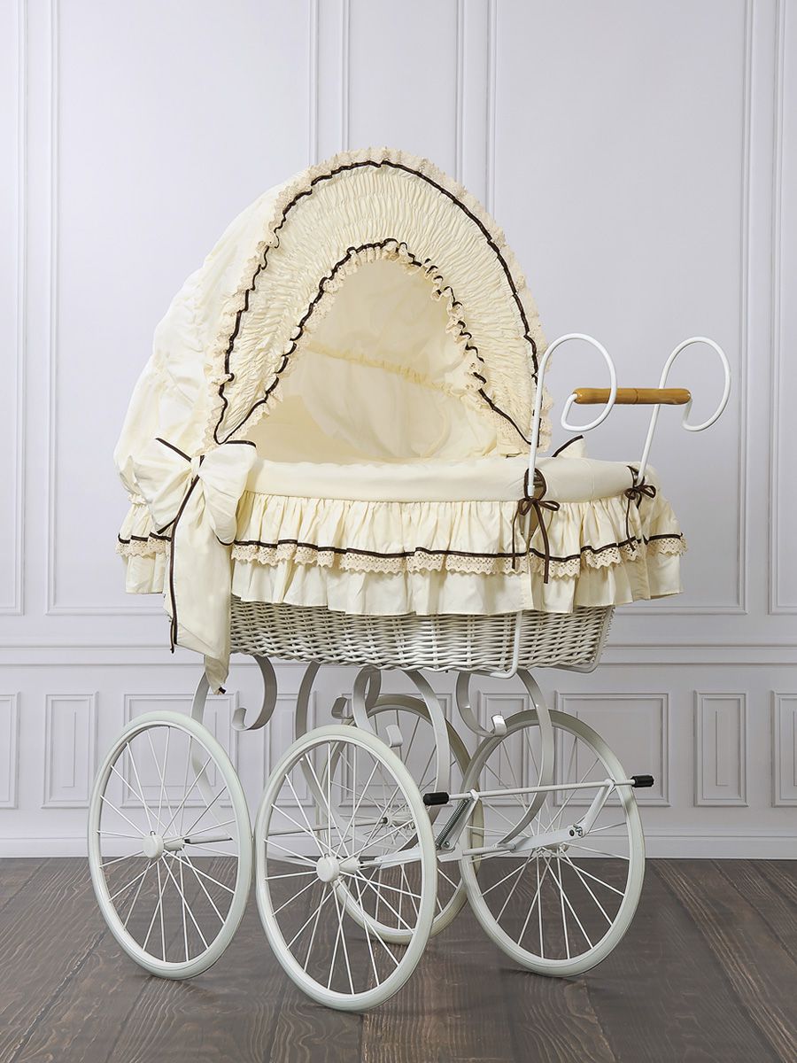 Moses Basket Wicker hood crib Retro wicker crib Emma - white + cream bedding