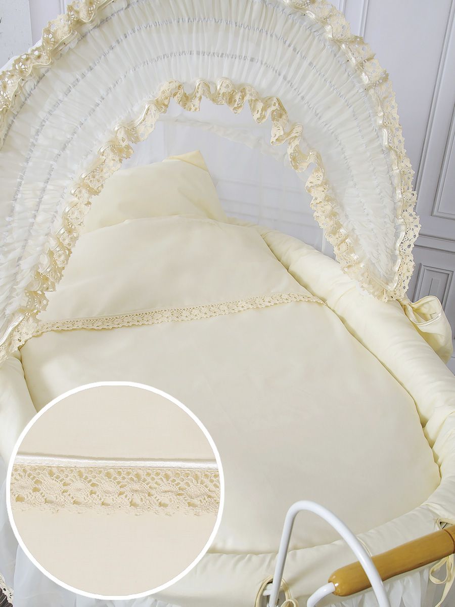 Moses Basket Wicker hood crib Retro wicker crib Eliza - white + cream bedding