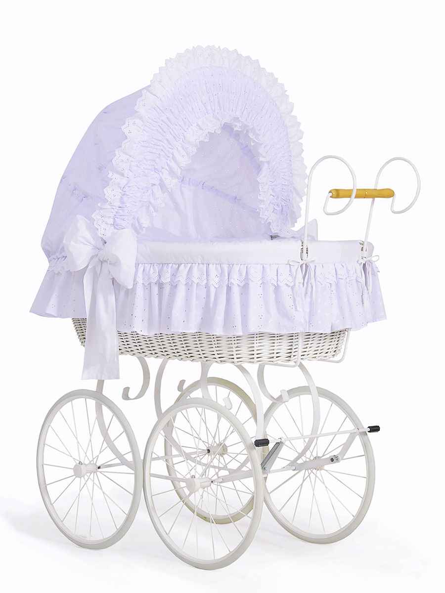 Moses Basket Wicker hood crib Retro wicker crib Charlote - white + white bedding