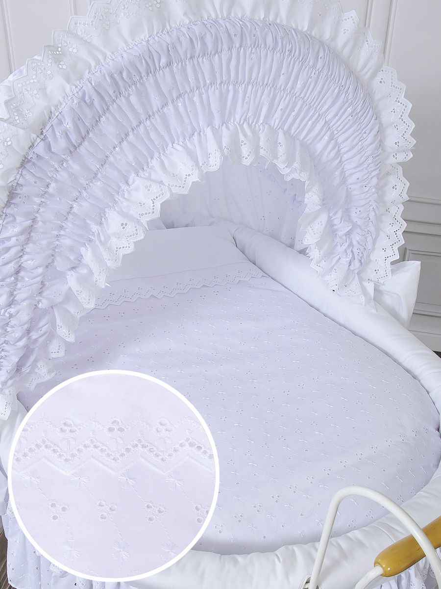 Moses Basket Wicker hood crib Retro wicker crib Charlote - white + white bedding