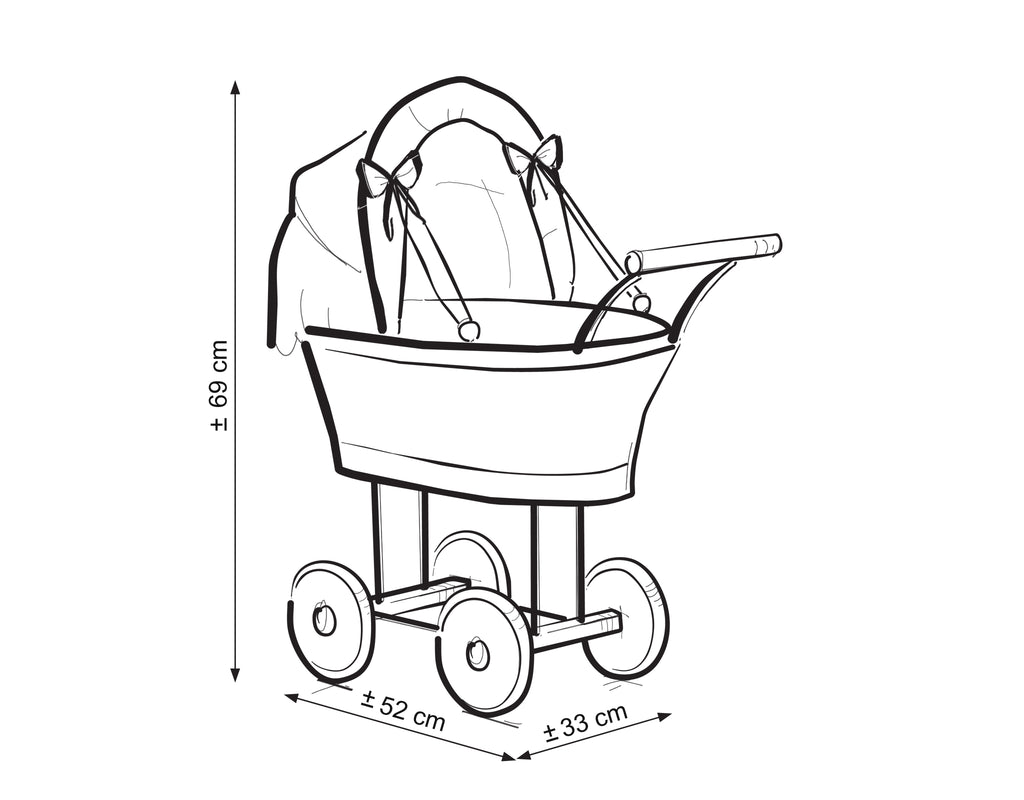 Wicker dolls' pram with blue bedding and padding NATALIA natural