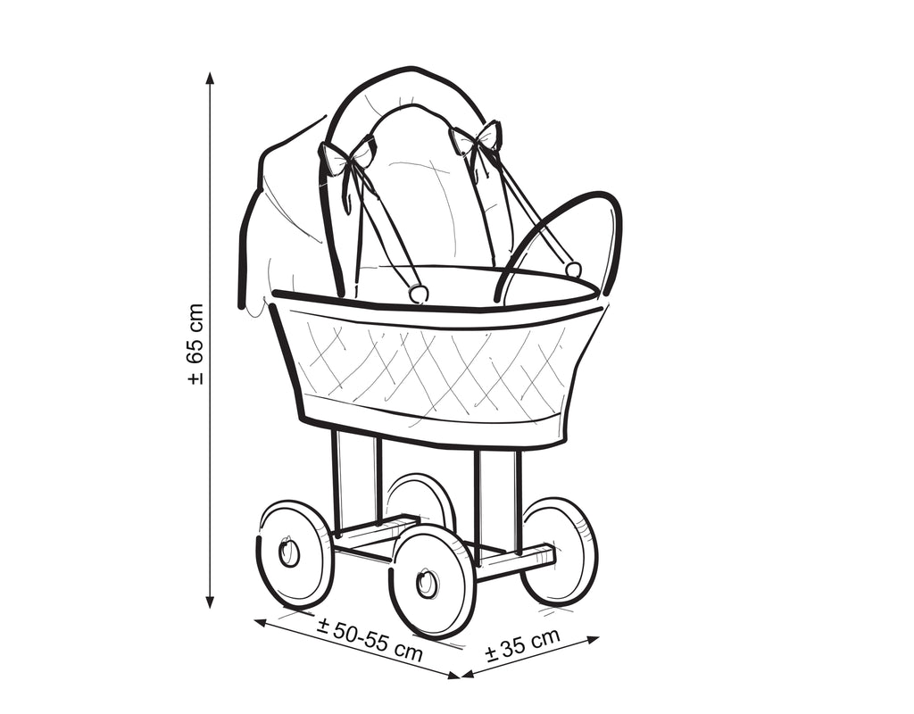 Wicker dolls' pram with red bedding and padding VERONICA - natural