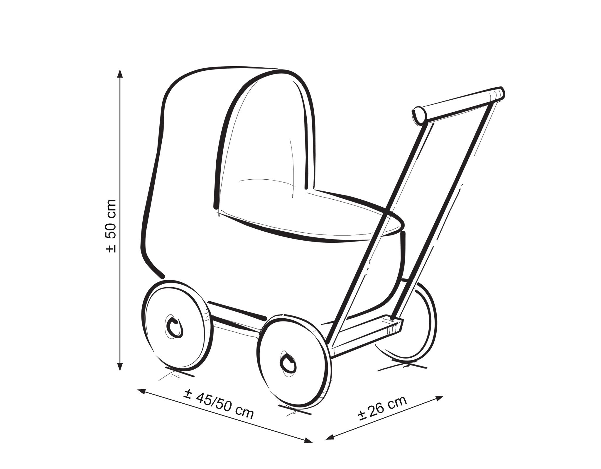 Wicker doll pushchair with bedding white - natural