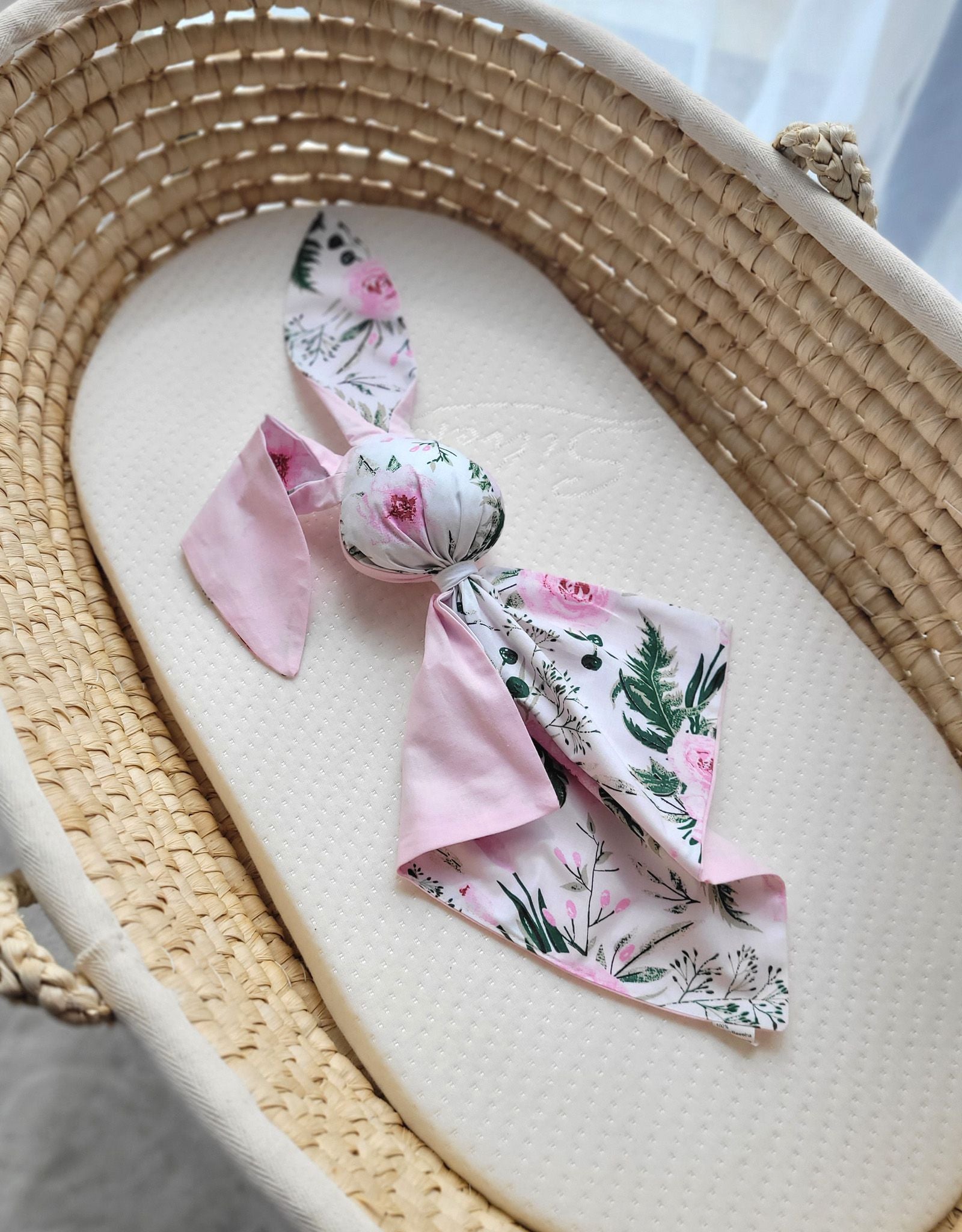 DOUDOU Soft cosy cuddly bunny blanket in cotton - Pink peonies - pink