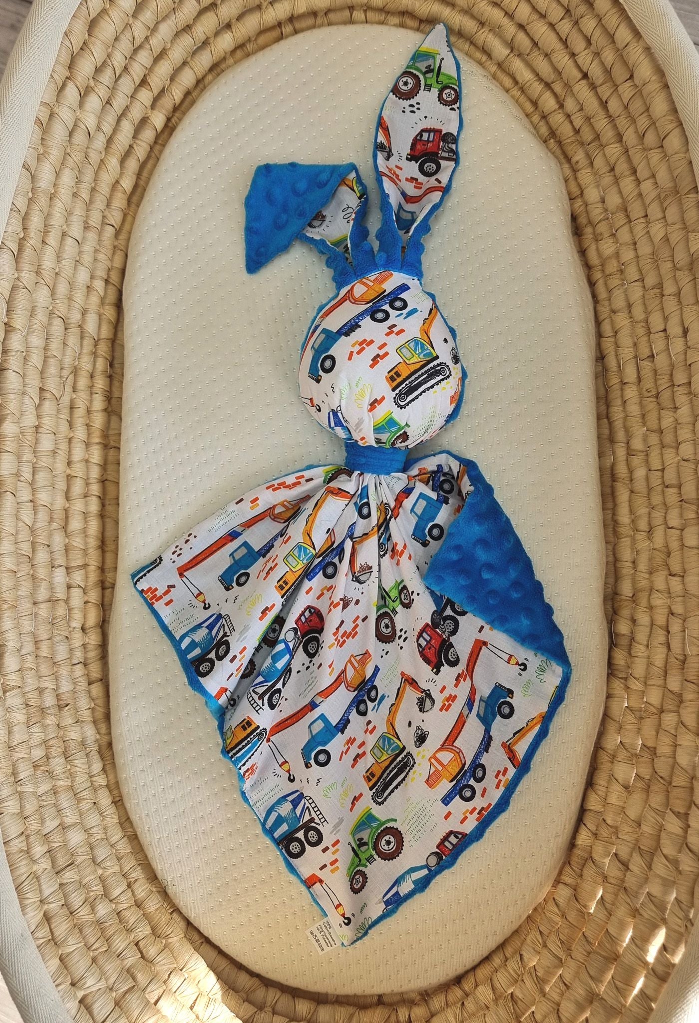 DOUDOU Cuddly bunny double-sided cotton and minky - Construction site - blue