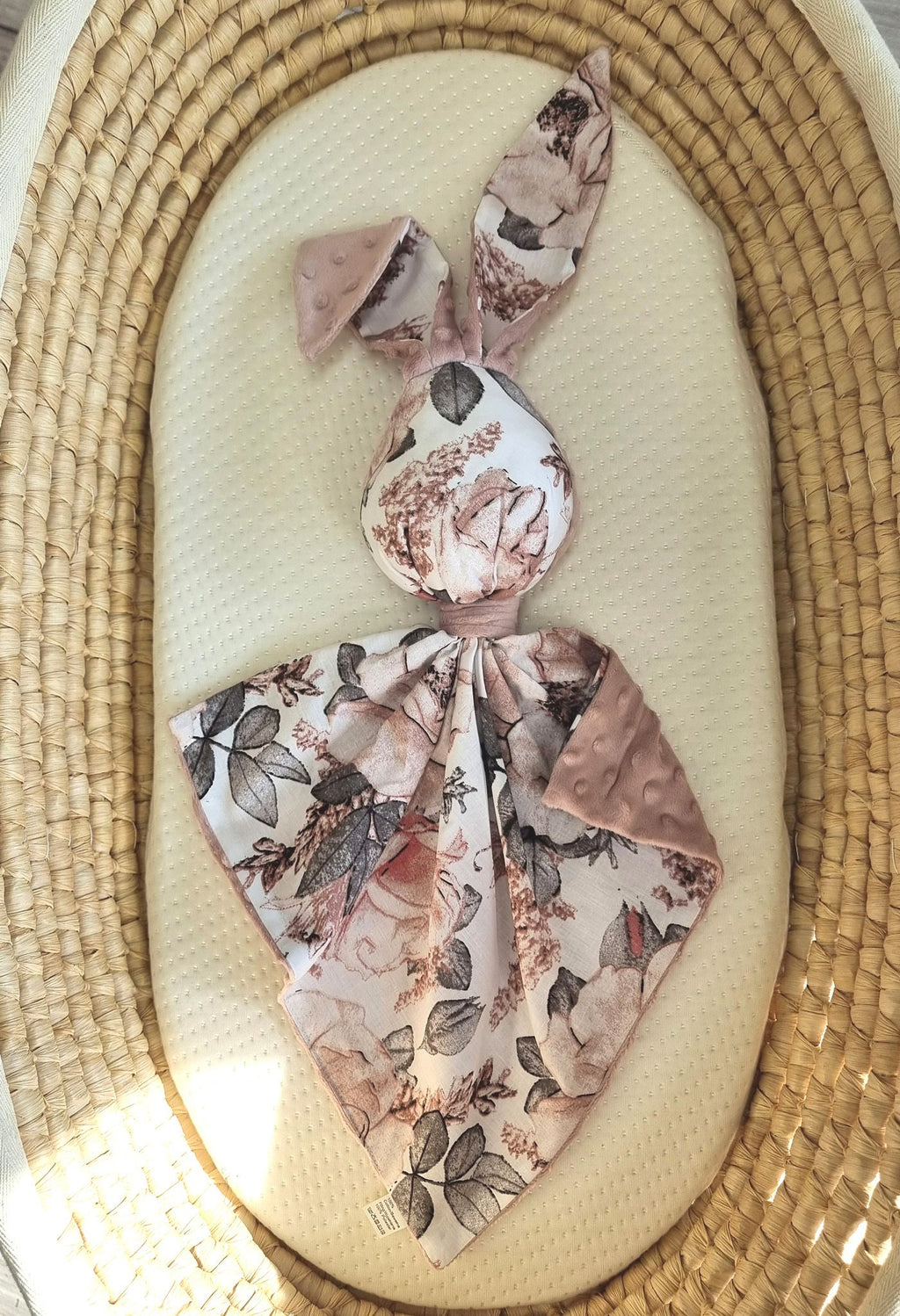 DOUDOU Cuddly bunny double-sided cotton and minky - Sepia roses - dusky pink