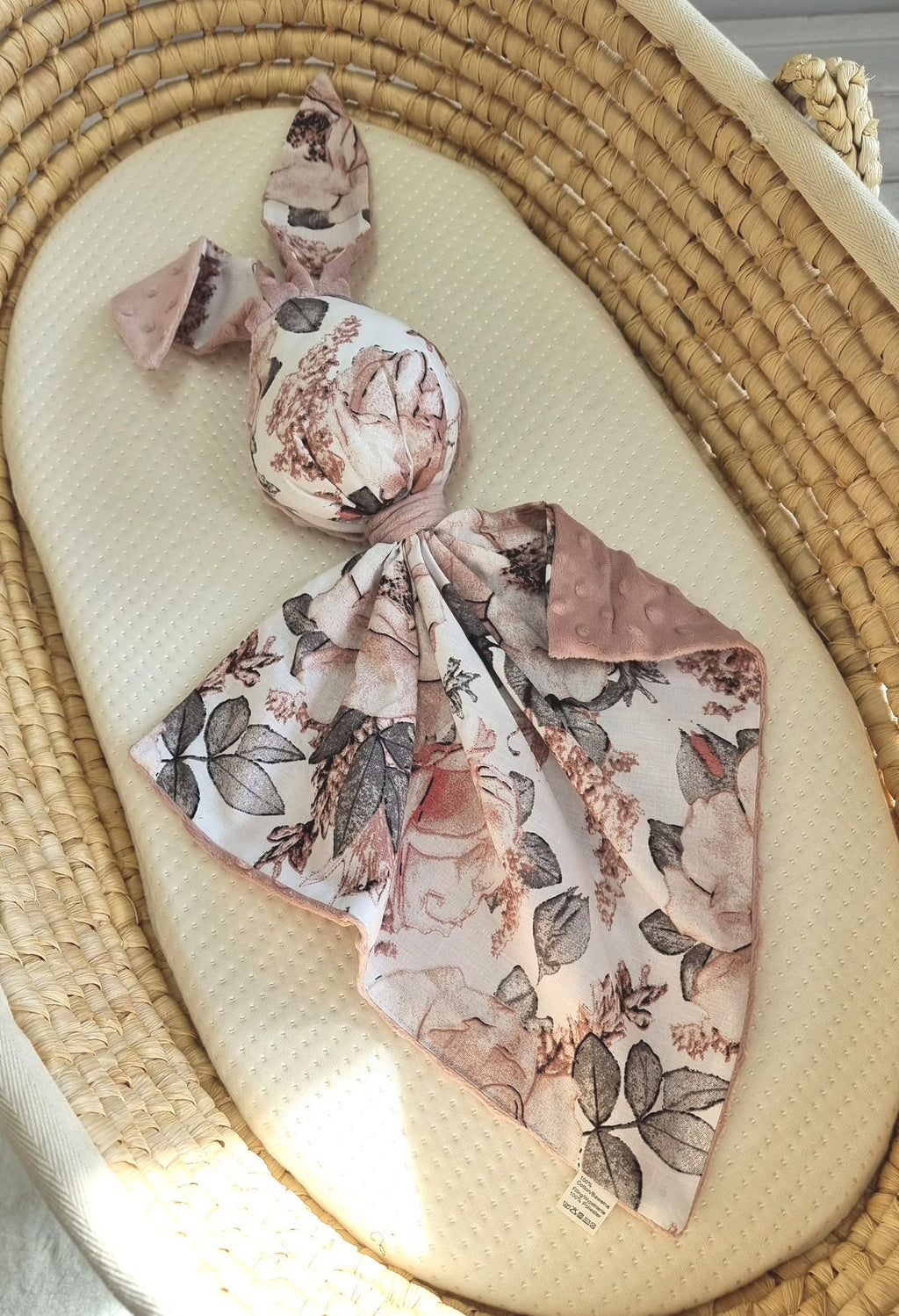 DOUDOU Cuddly bunny double-sided cotton and minky - Sepia roses - dusky pink