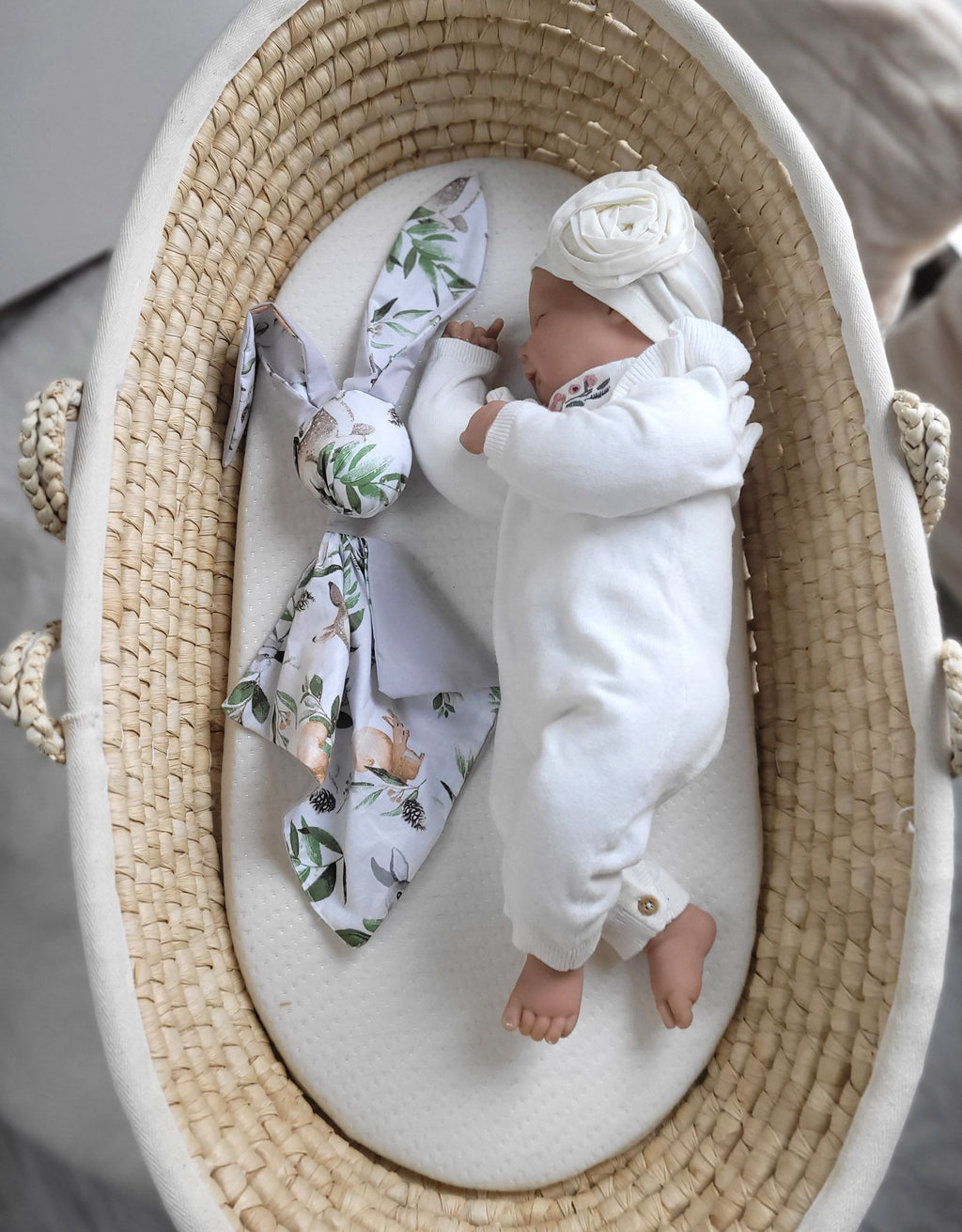 DOUDOU Soft cosy cuddly bunny blanket in cotton - Woodland green/grey
