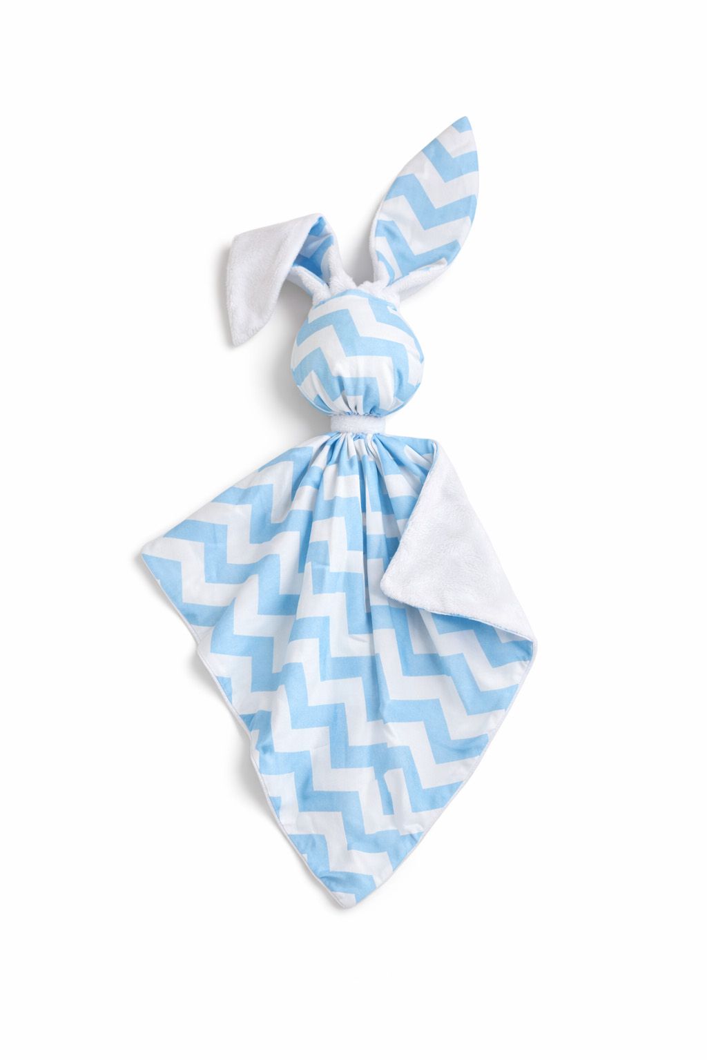 DOUDOU Cuddly bunny double-sided cotton and minky - Blue chevron - white