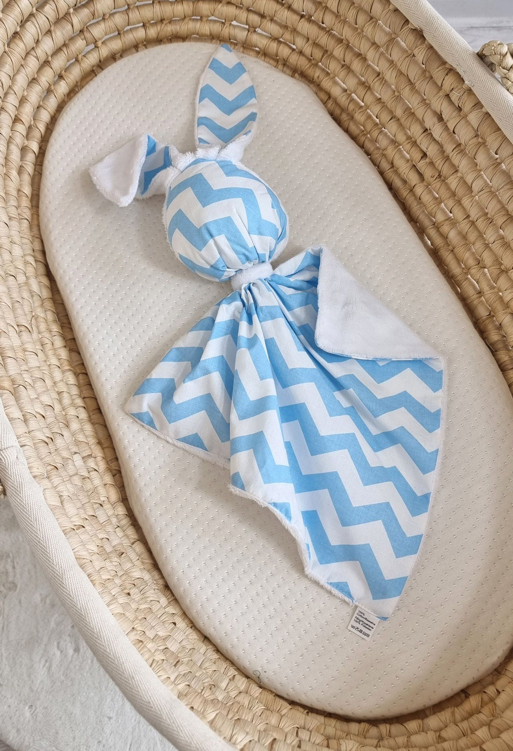 DOUDOU Cuddly bunny double-sided cotton and minky - Blue chevron - white