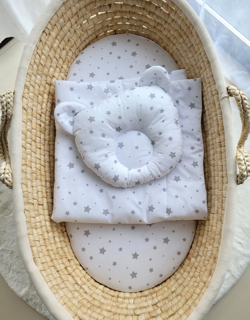 Duvet with pillow Teddy - 2pcs set - mini gray stars