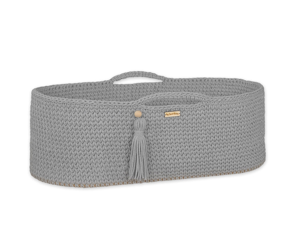 Moses basket BOHO Handmade cotton with mattress - dark gray