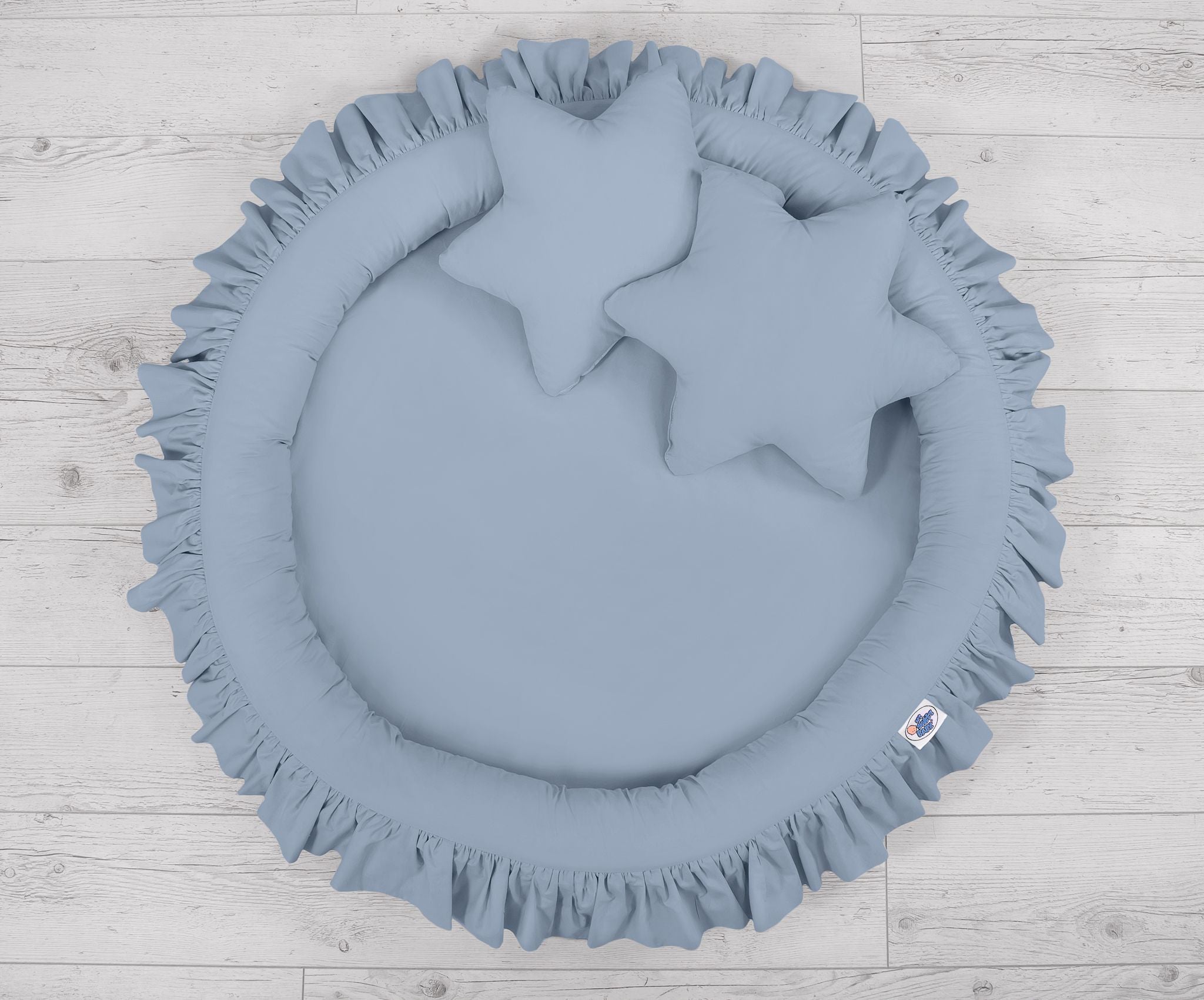 Set: Hanging baldachin for children's room cotton + nest with flounce + pillows - pastel blue