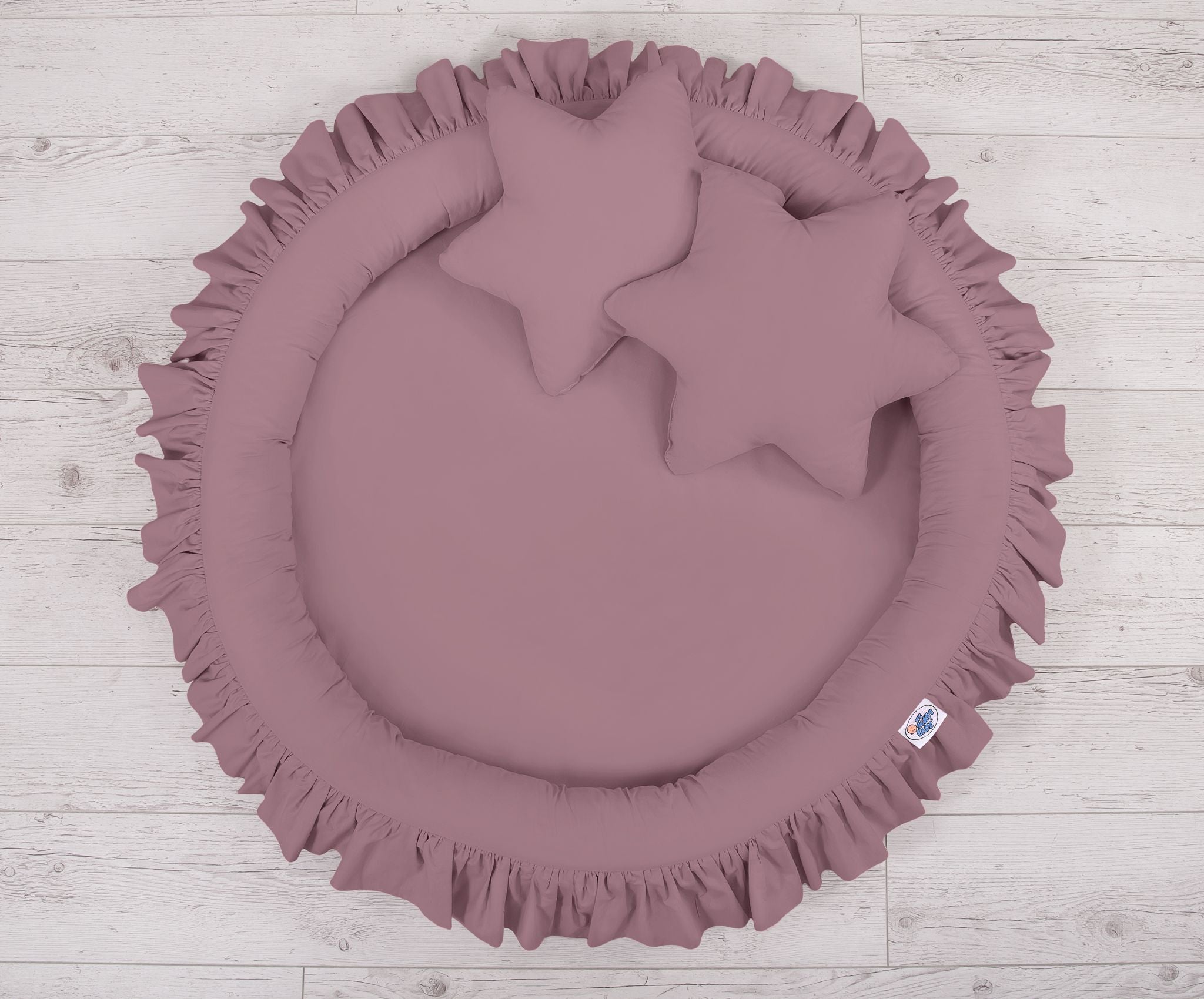 Set: Hanging baldachin for children's room cotton + nest with flounce + pillows - pastel violet