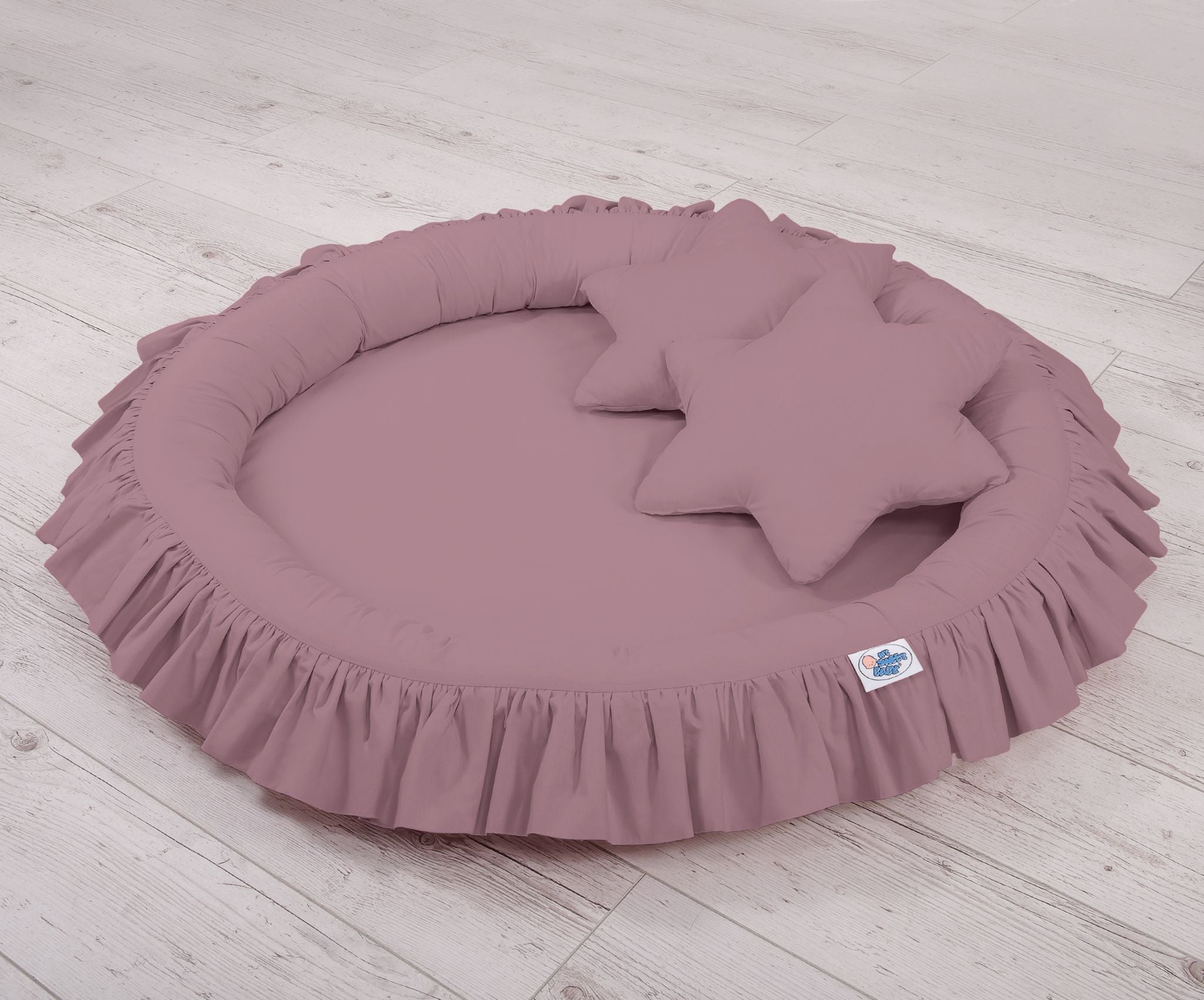 Set: Hanging baldachin for children's room cotton + nest with flounce + pillows - pastel violet