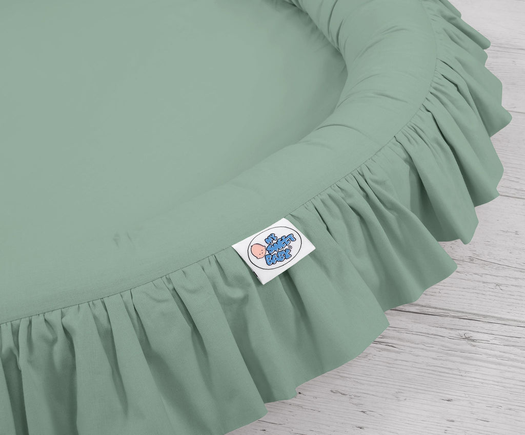 Set: Hanging baldachin for children's room cotton + nest with flounce + pillows - pastel green