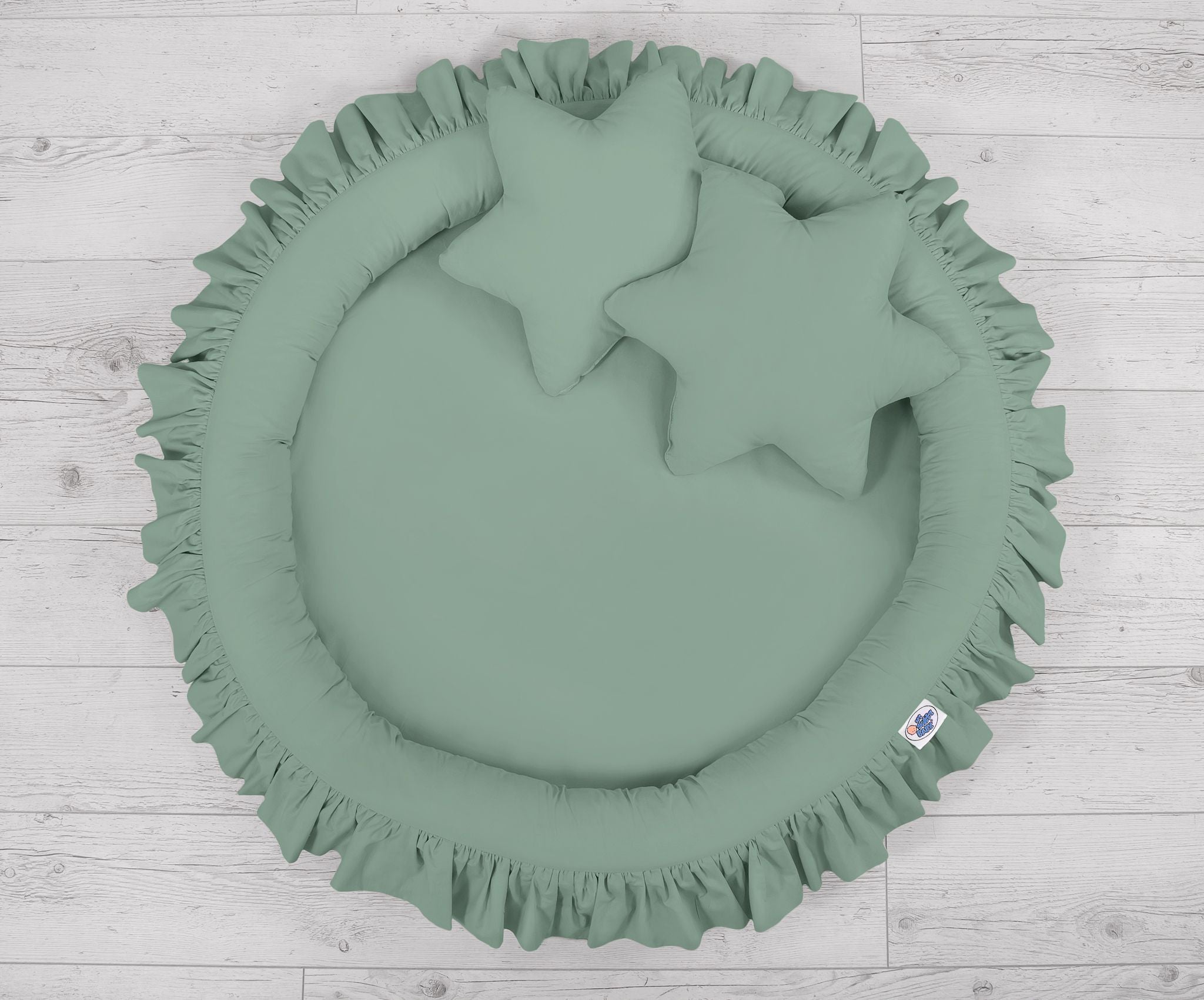 Set: Hanging baldachin for children's room cotton + nest with flounce + pillows - pastel green