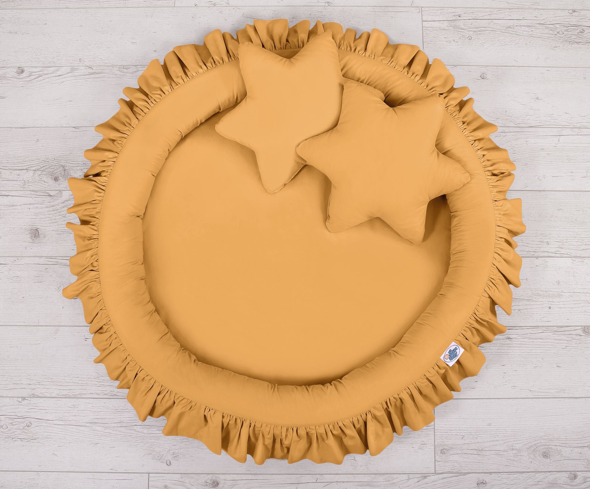 Set: Hanging baldachin for children's room cotton + nest with flounce + pillows - honey yellow