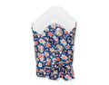 Double-sided baby nest with bow - fox family on blue