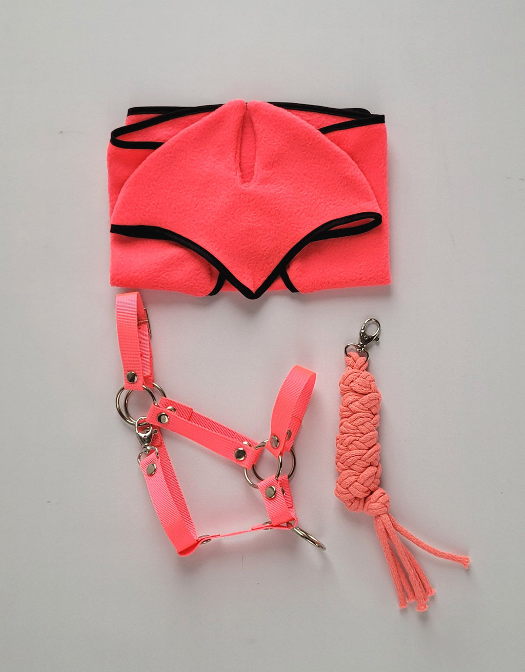 Set for Hobby Horse: the halter A3 + Tether made of cord - neon-pink