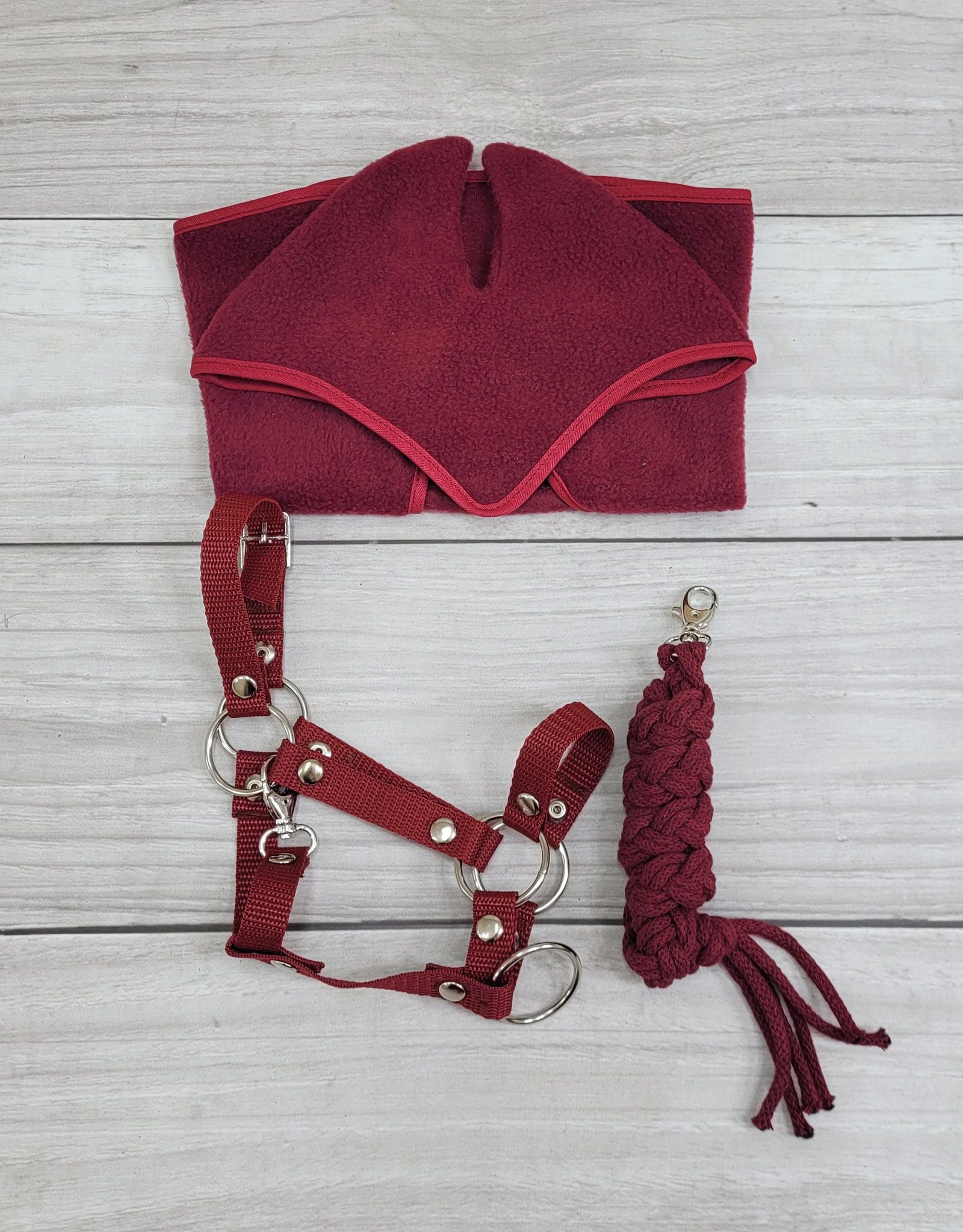 Set for Hobby Horse: the halter A3 + Tether made of cord - burgundy