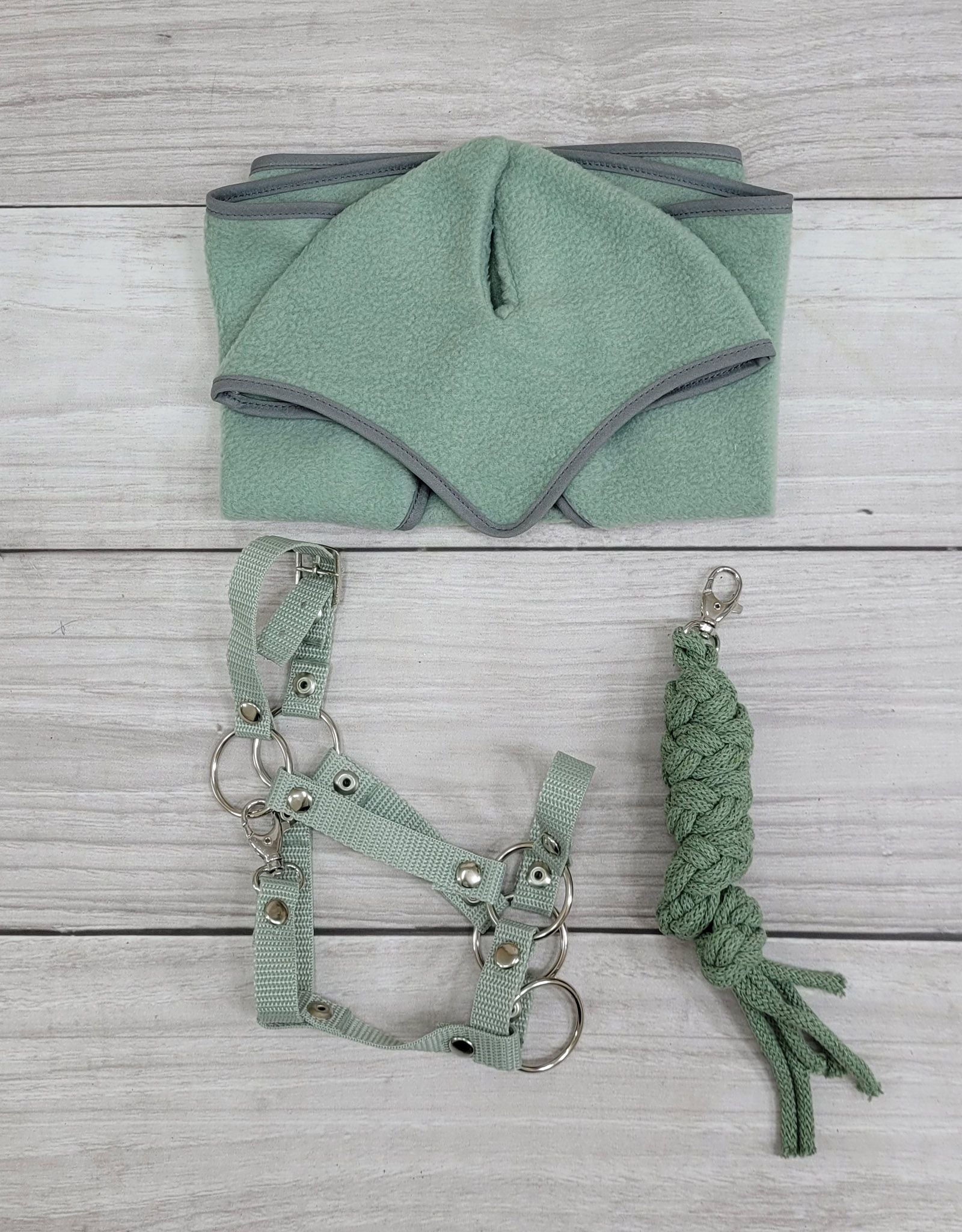 Set for Hobby Horse: the halter A3 + Tether made of cord - sage