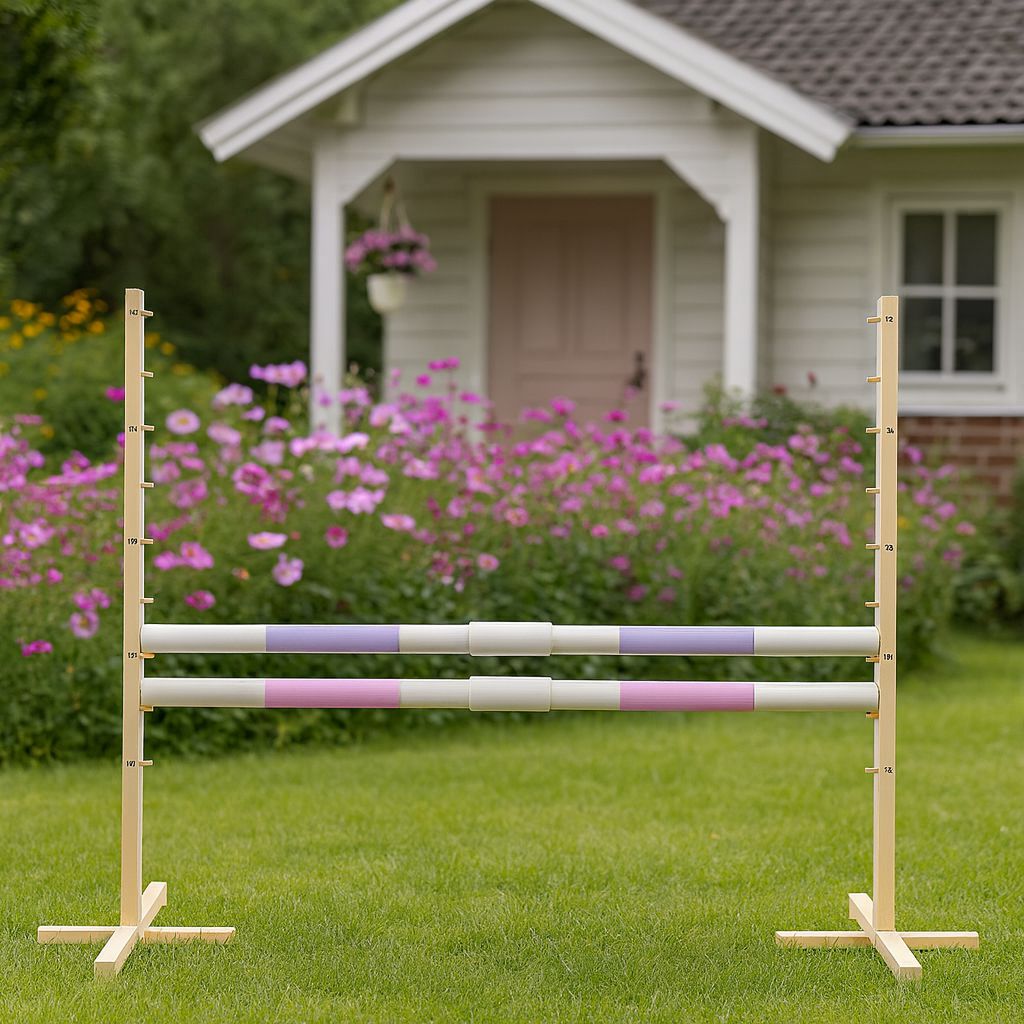 Jumping obstacle for Hobby Horse 160 cm, h-120 cm, with two bars - light purple and light pink