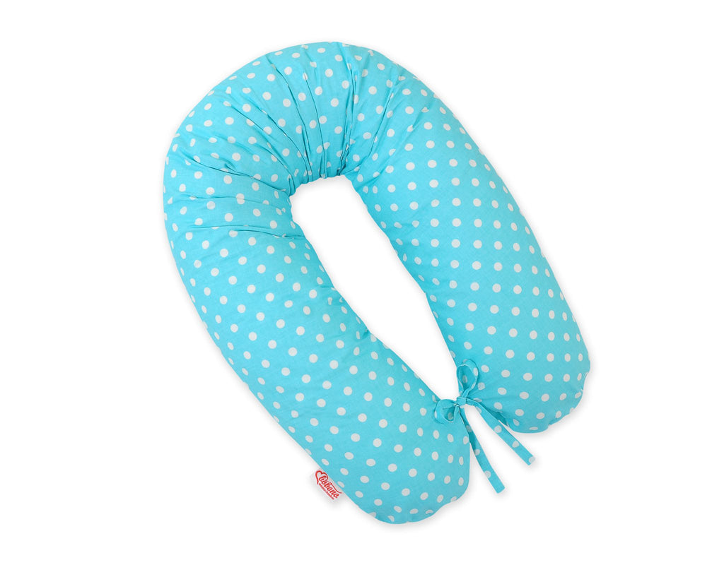 Cotton  pillowcase for pregnancy pillow Longer - White polka dots on turquoise