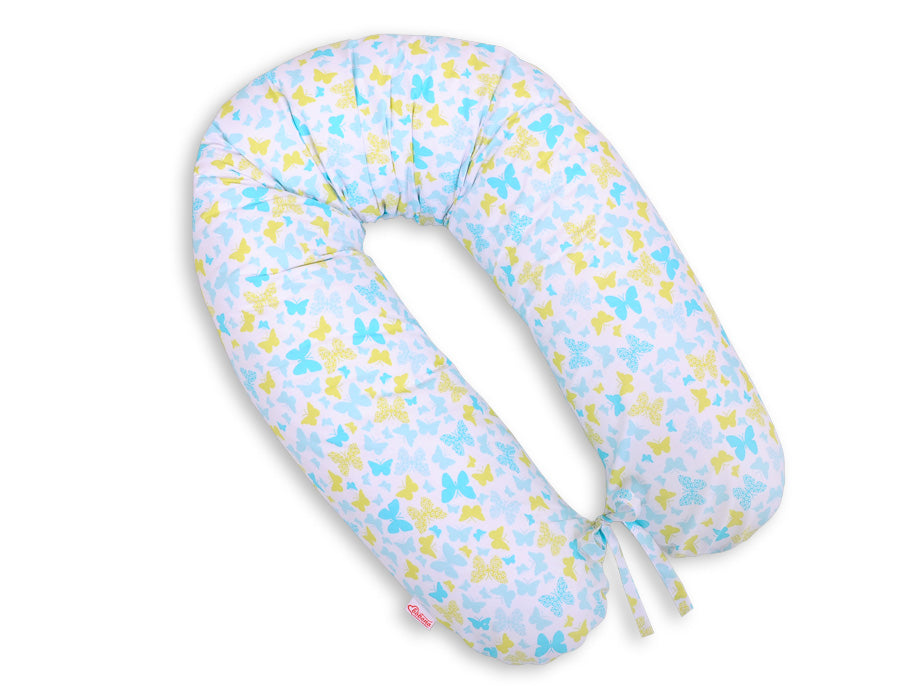 Cotton  pillowcase for pregnancy pillow Longer - Blue butterflies